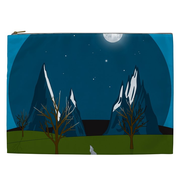Vector Graphic Mountains Snow Wolf Cosmetic Bag (XXL)