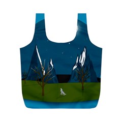 Vector Graphic Mountains Snow Wolf Full Print Recycle Bag (M)