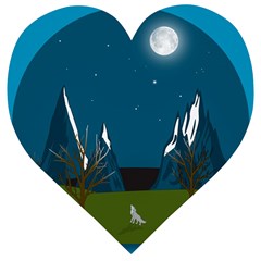 Vector Graphic Mountains Snow Wolf Wooden Puzzle Heart