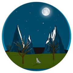 Vector Graphic Mountains Snow Wolf Round Trivet