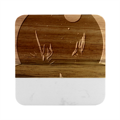 Vector Graphic Mountains Snow Wolf Marble Wood Coaster (Square)