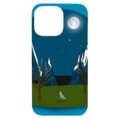 Vector Graphic Mountains Snow Wolf iPhone 14 Pro Max Black UV Print Case