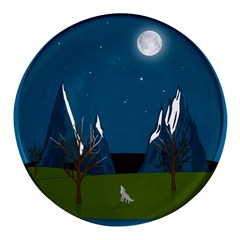 Vector Graphic Mountains Snow Wolf Round Glass Fridge Magnet (4 pack)