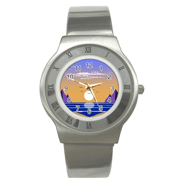 Vector Graphic Clipart Mountains Stainless Steel Watch