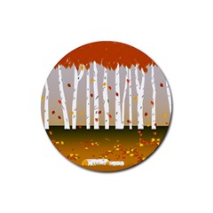 Birch Trees Fall Autumn Leaves Rubber Coaster (round) by Sarkoni