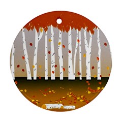 Birch Trees Fall Autumn Leaves Round Ornament (two Sides)