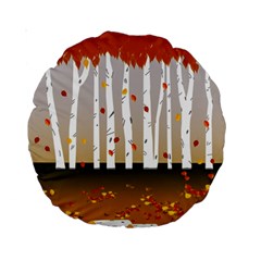 Birch Trees Fall Autumn Leaves Standard 15  Premium Round Cushions