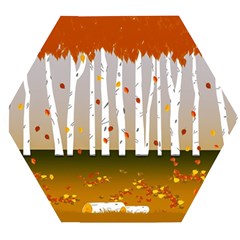 Birch Trees Fall Autumn Leaves Wooden Puzzle Hexagon by Sarkoni