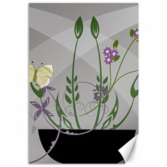 Flower Butterfly Pot Canvas 12  X 18 