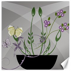 Flower Butterfly Pot Canvas 20  X 20 