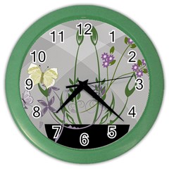 Flower Butterfly Pot Color Wall Clock