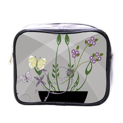 Flower Butterfly Pot Mini Toiletries Bag (one Side)