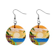 Vector Graphic Clipart Beach House Mini Button Earrings