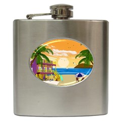 Vector Graphic Clipart Beach House Hip Flask (6 Oz)