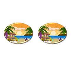 Vector Graphic Clipart Beach House Cufflinks (oval)