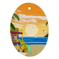 Vector Graphic Clipart Beach House Oval Ornament (two Sides)