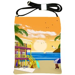Vector Graphic Clipart Beach House Shoulder Sling Bag