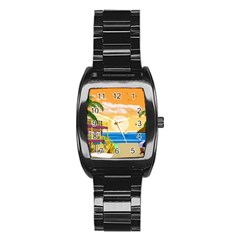 Vector Graphic Clipart Beach House Stainless Steel Barrel Watch