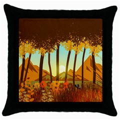 Mountains Fall Flowers Throw Pillow Case (black) by Sarkoni