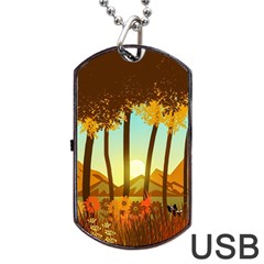 Mountains Fall Flowers Dog Tag Usb Flash (two Sides)