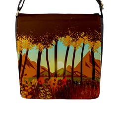 Mountains Fall Flowers Flap Closure Messenger Bag (l)