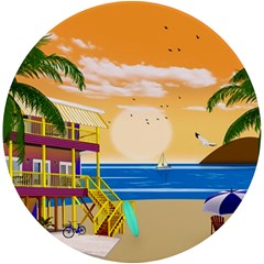 Vector Graphic Clipart Beach House Uv Print Round Tile Coaster by Sarkoni