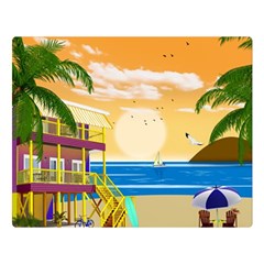 Vector Graphic Clipart Beach House Premium Plush Fleece Blanket (large) by Sarkoni