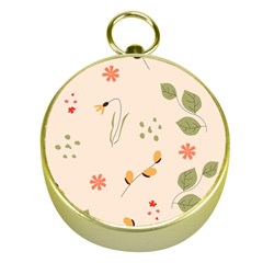 Spring Art Floral Pattern Design Gold Compasses