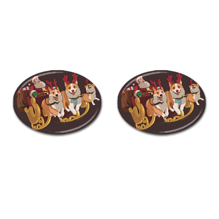 Christmas Santa Claus Dog Sled Cufflinks (Oval)