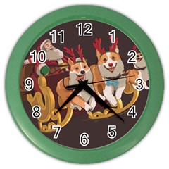 Christmas Santa Claus Dog Sled Color Wall Clock