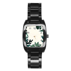 Leaves Plants Foliage Border Stainless Steel Barrel Watch