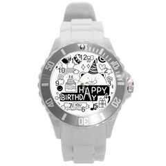 Happy Birthday Celebration Party Round Plastic Sport Watch (l)