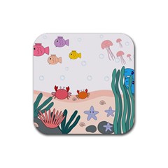 Cartoon Marine Life Marine Drawing Rubber Coaster (square) by Sarkoni