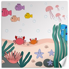 Cartoon Marine Life Marine Drawing Canvas 16  X 16 