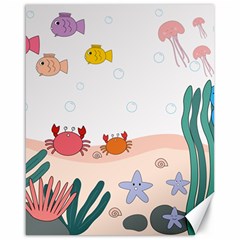 Cartoon Marine Life Marine Drawing Canvas 16  X 20 