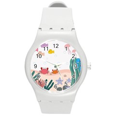 Cartoon Marine Life Marine Drawing Round Plastic Sport Watch (m)