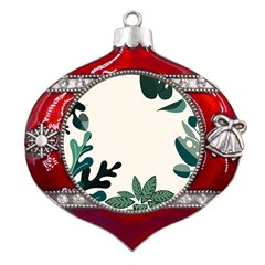 Leaves Plants Foliage Border Metal Snowflake And Bell Red Ornament by Sarkoni