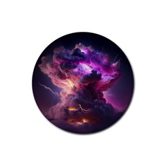 Cloud Heaven Storm Chaos Purple Rubber Coaster (round) by Sarkoni