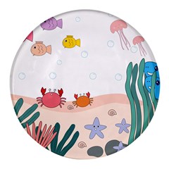 Cartoon Marine Life Marine Drawing Round Glass Fridge Magnet (4 Pack)