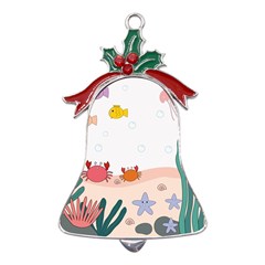 Cartoon Marine Life Marine Drawing Metal Holly Leaf Bell Ornament by Sarkoni