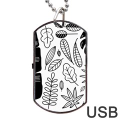 Leaves Plants Doodle Drawing Dog Tag Usb Flash (one Side) by Sarkoni