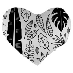 Leaves Plants Doodle Drawing Large 19  Premium Flano Heart Shape Cushions