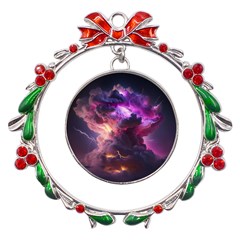 Cloud Heaven Storm Chaos Purple Metal X mas Wreath Ribbon Ornament by Sarkoni