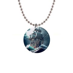 Pirate Ship Boat Sea Ocean Storm 1  Button Necklace