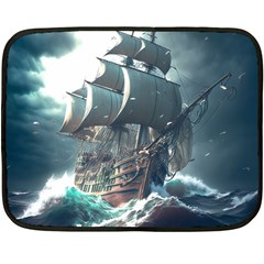 Pirate Ship Boat Sea Ocean Storm Two Sides Fleece Blanket (mini) by Sarkoni