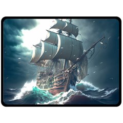 Pirate Ship Boat Sea Ocean Storm Fleece Blanket (large)