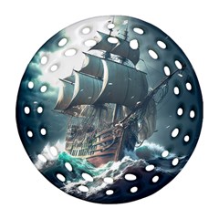 Pirate Ship Boat Sea Ocean Storm Round Filigree Ornament (two Sides)