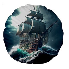 Pirate Ship Boat Sea Ocean Storm Large 18  Premium Round Cushions