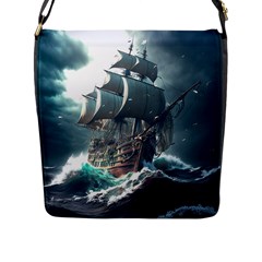 Pirate Ship Boat Sea Ocean Storm Flap Closure Messenger Bag (l)