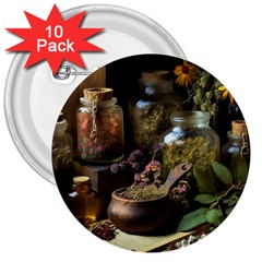 Apothecary Old Herbs Natural 3  Buttons (10 Pack) 